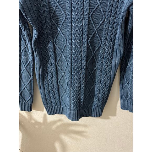 Blue Cotton Natural Reflections Chunky Cable Knit Fisherman V Neck Sweater SMALL - Picture 10 of 10